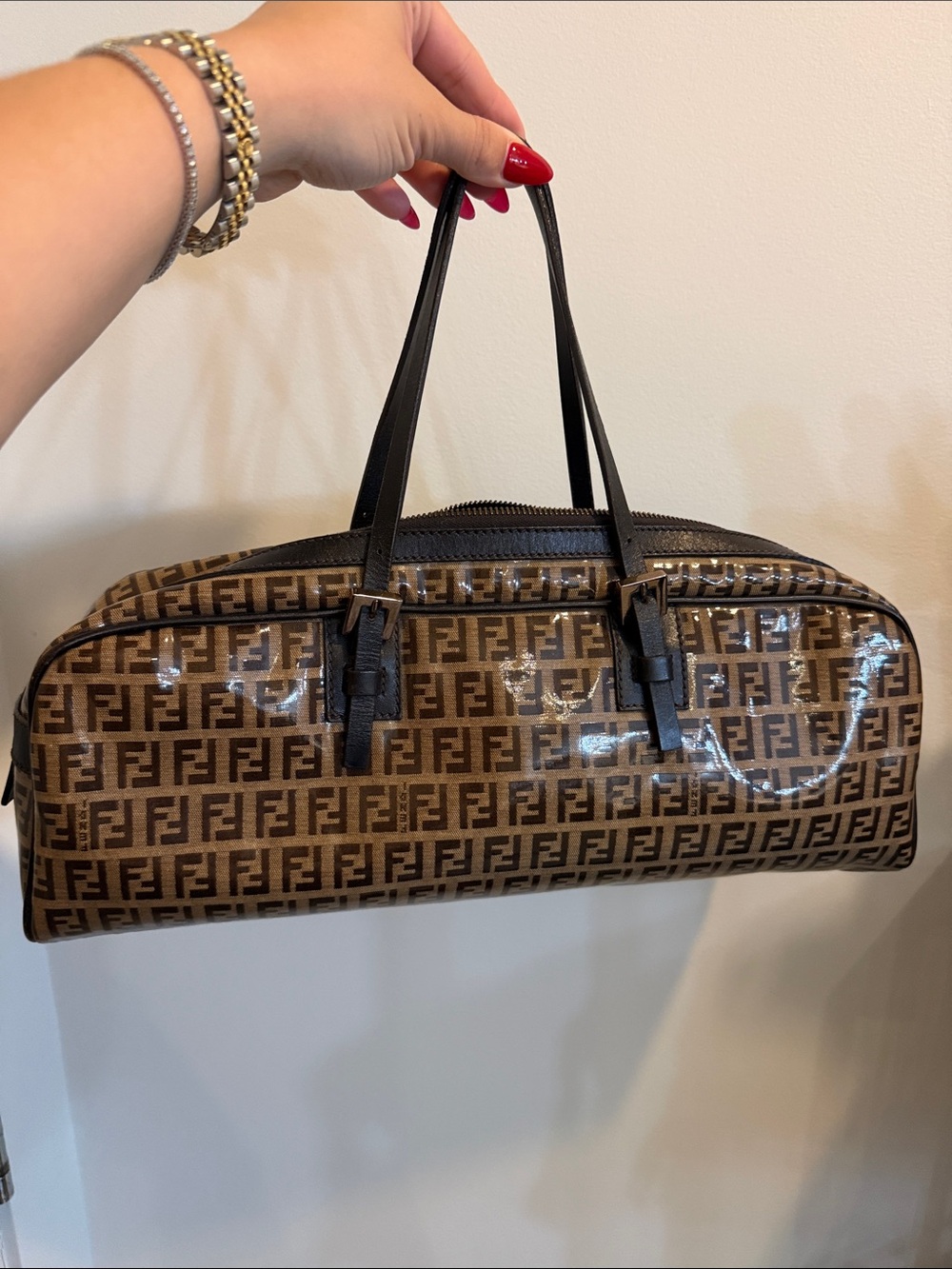 RARE Fendi Vintage Authentic Baguette Monogrammed Shoulder Bag